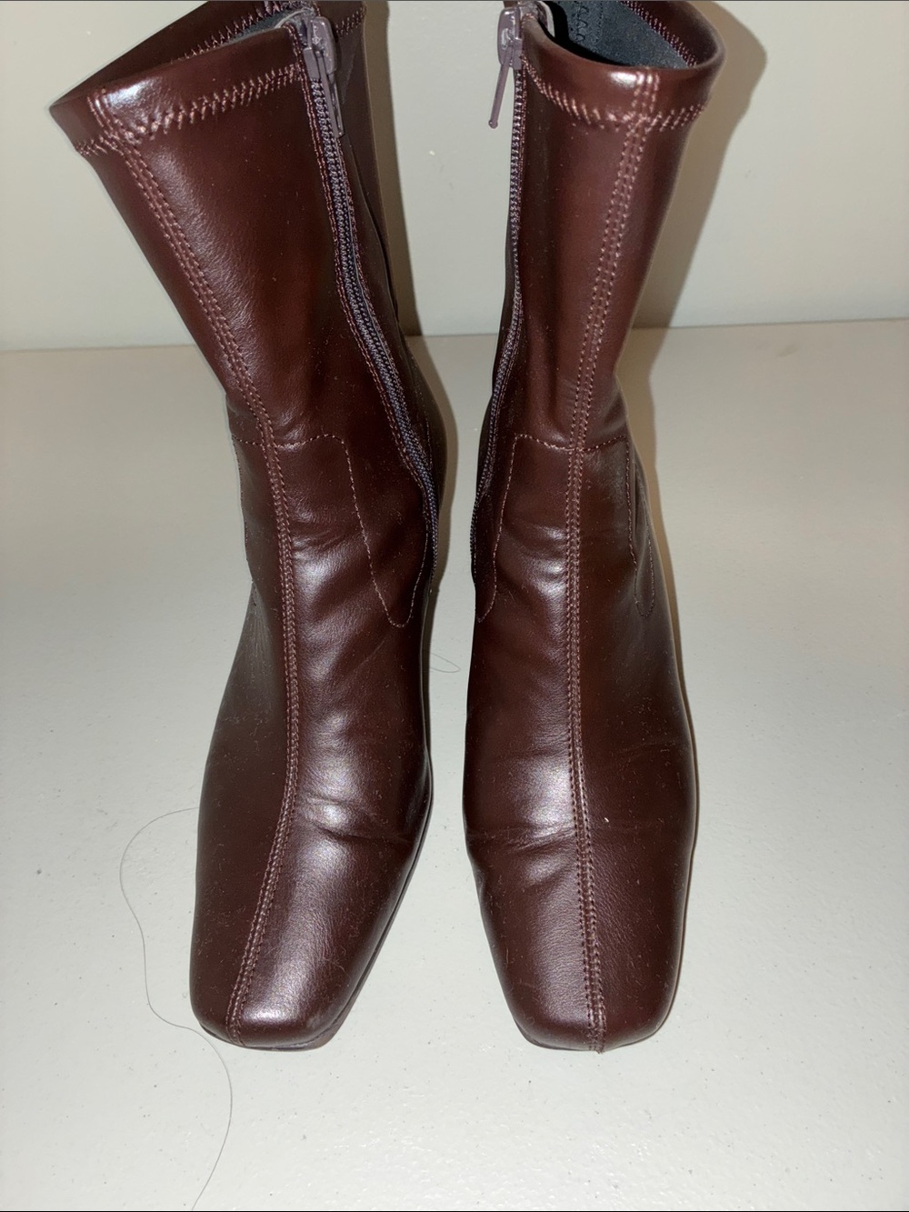 AEROSOLES Dark Brown Stretch Leather Ankle Boots
